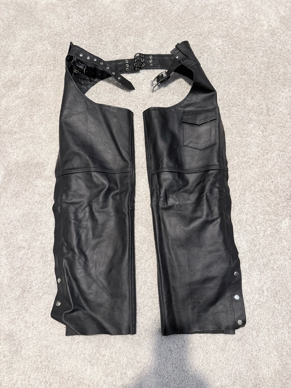 Black Leather Motorcycle Chaps with insulated pads